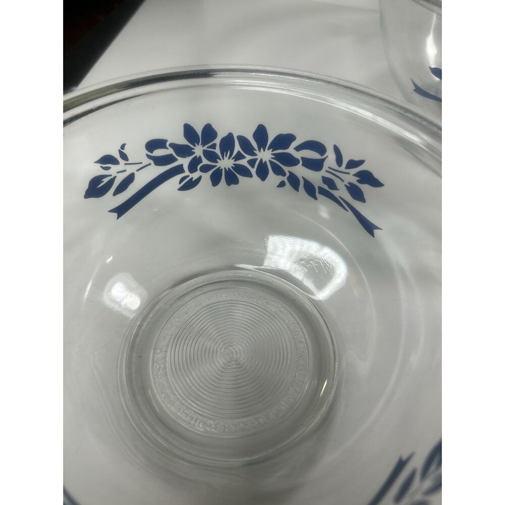Pyrex Blue Ribbon Serving Mixing Bowl 2 Pc Set made in USA 322 325 - Picture 5 of 9